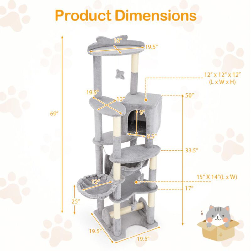 Hivvago 69 Inch Multi-level Cat Tree with Top Perch and Cozy Condo