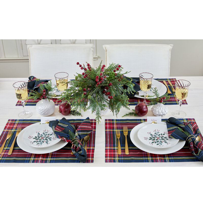 Solino Home Stewart Plaid 100% Linen Placemats &ndash; Set of 4, 14 x 19 in, Machine Washable, Holiday and Everyday Dining