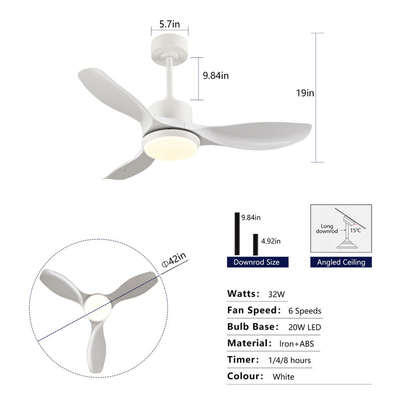 ELEMENT ACE 42-Inch Ceiling Fan with Integrated Dimmable LED Lighting, Reversible DC Motor, Remote Control, Silent Operation, Sloped Ceiling Compatible for Home Cooling and Lighting image number 2