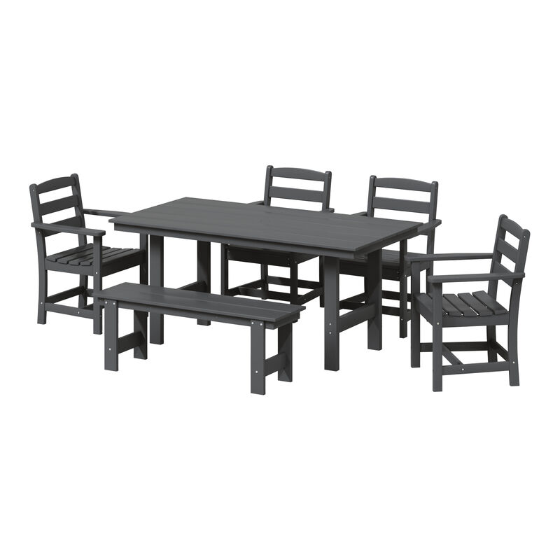 WestinTrends 6-Piece Outdoor HDPE Patio Dining Table Set with Bench