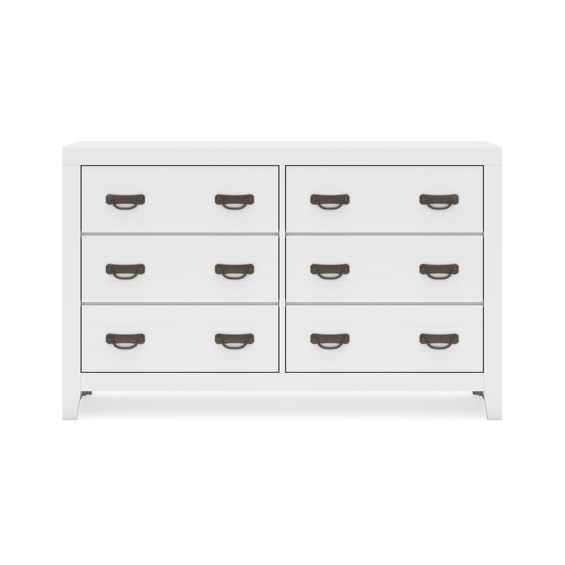 Feo Wide Dresser, 6 Drawers, White Okoume Finish, Solid Hardwood - Benzara