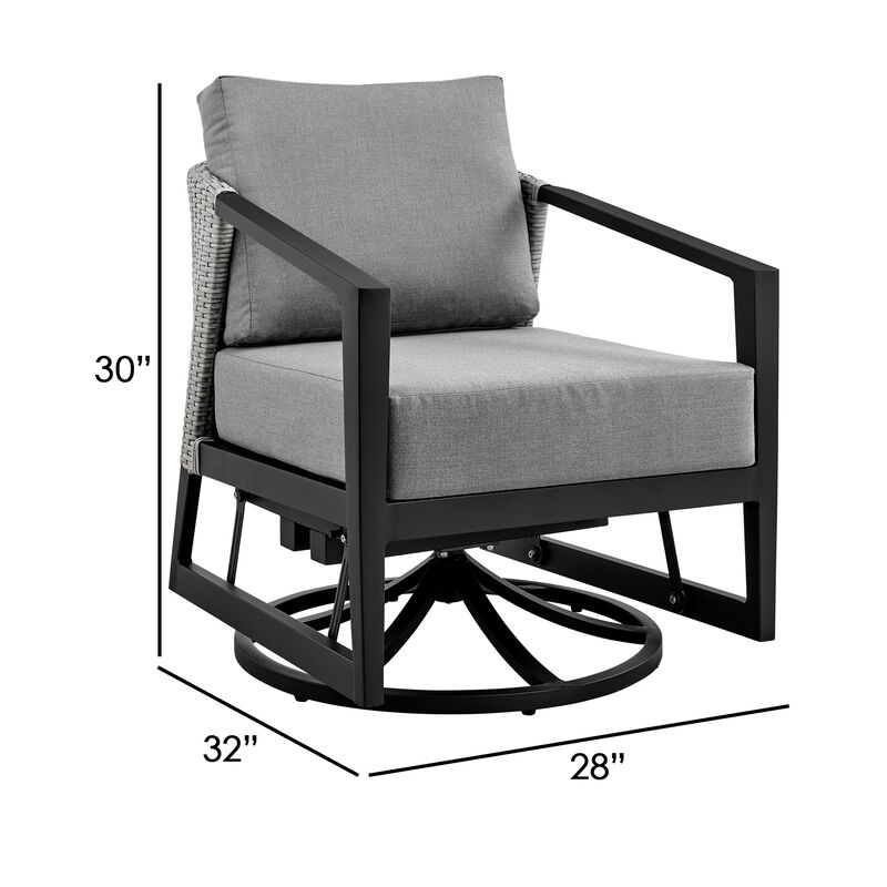 Nyla 28 Inch Patio Swivel Lounge Chair, Wicker Back, Black Aluminum Frame-Benzara