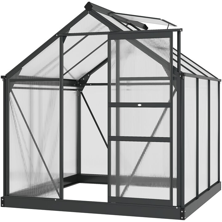 Outsunny 6' x 10' x 6.5' Polycarbonate Greenhouse, Heavy Duty Outdoor Aluminum Walk-in Green House Kit with Rain Gutter, Vent and Door for Backyard Garden, Gray