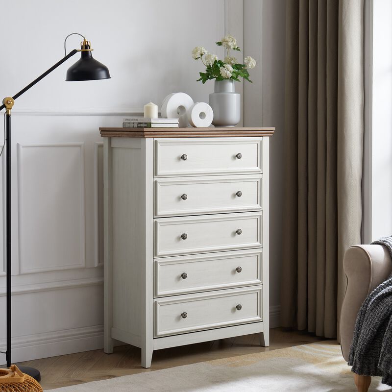 Beige 44.3 in. H Accent Cabinet with 5 Drawers