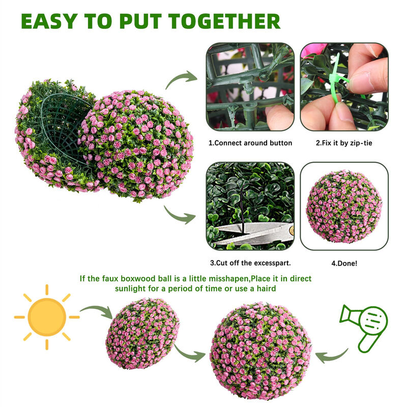 Artificial Topiary Flower Balls, Set of 2 Decorative Topiary Balls Hanging Grass Ball image number 3