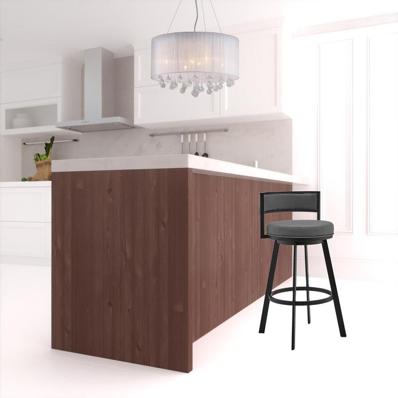 Hivvago 26 Inch Gray And Black Faux Leather And Iron Swivel Low Back Counter Height Bar Chair