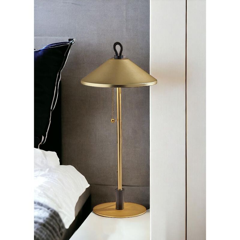 Hivvago 20" Black and Gold Metal Two Light Candlestick LED Table Lamp With Brass Cone Shade