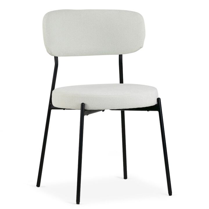 Glamour Home Set of 2 Aya White Chenille Dining Chair with Black Steel Legs