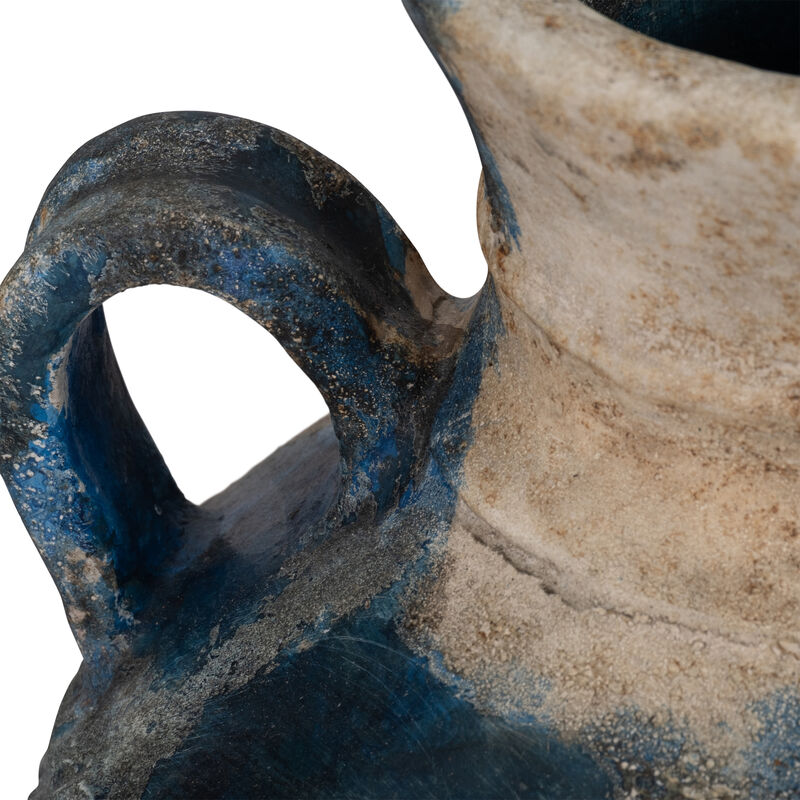 Terracotta, 12" Triple Handle Jug, Blue/ivory image number 3