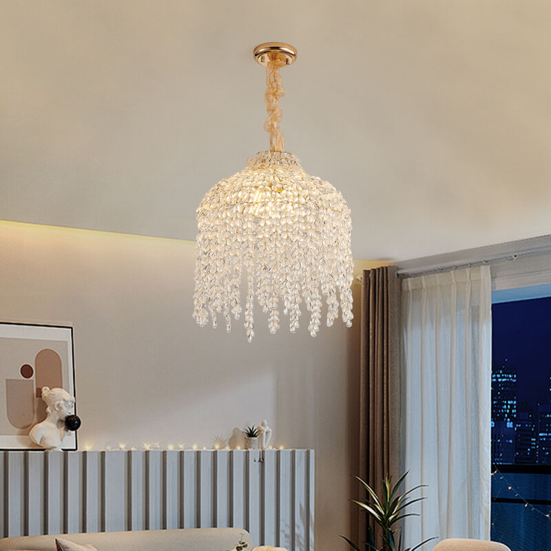 ELEMENT ACE Elegant Waterfall Design 5-Light Pendant Chandelier with Decorative Crystal Bead Strings for Living Room, Bedroom, Dining Area and Entryway Home Decor image number 4