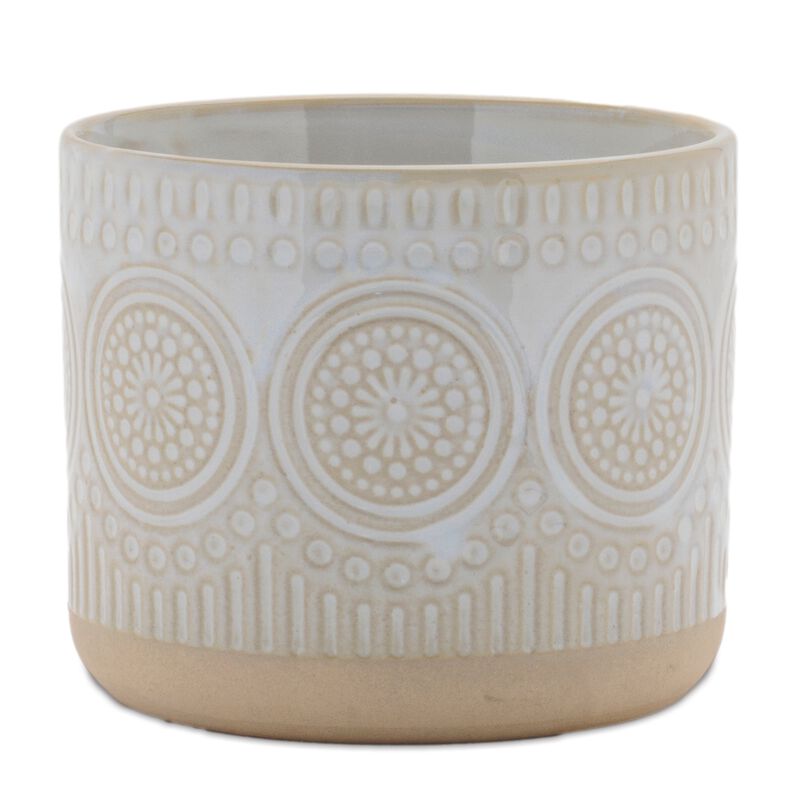 Set of 2 Porcelain Planters with Geometric Pattern for Indoor or Outdoor Decor