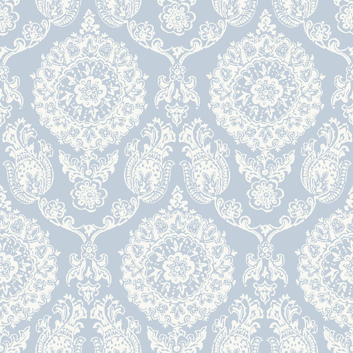 Helm Damask Light Blue Floral Medallion Wallpaper