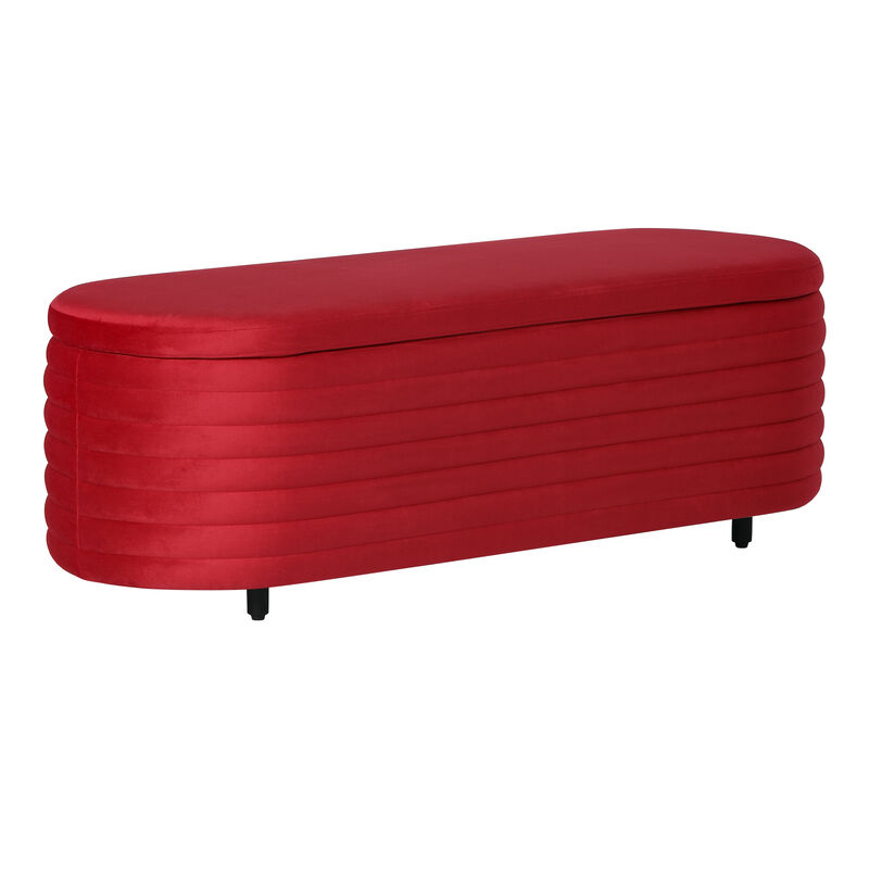 WestinTrends 54" Wide Mid-Century Modern Upholstered Velvet Tufted Oval Storage Ottoman Bench