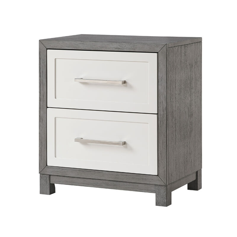 Rowy Nightstand, 2 Drawer Polished Bar Handles, Ivory and Gray Veneer image number 4