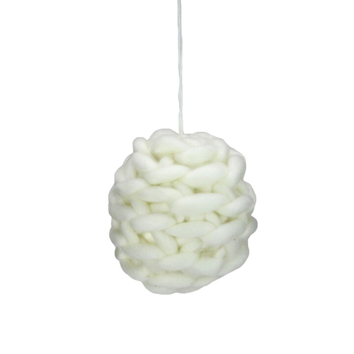 Cream White Knitted Hanging Christmas Ball Ornament 5" (125mm)