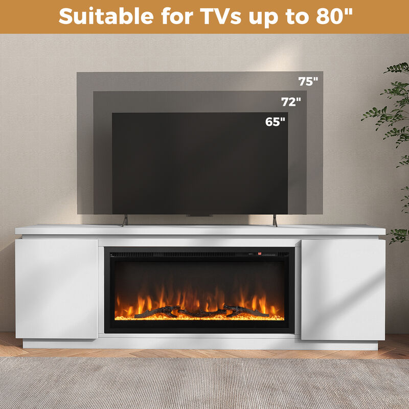 Large Fireplace TV Stand for 80 Inch TVs with 3 Adjustable Storage Shelves-White image number 5