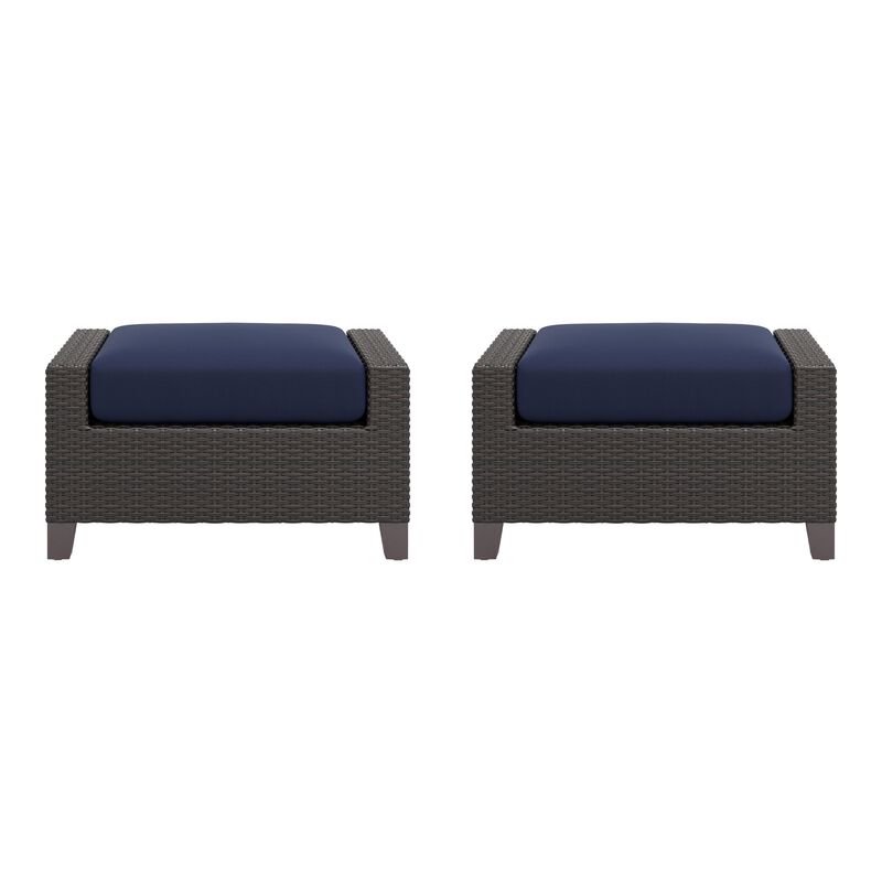 Kyl Outdoor Ottoman Set of 2, 29 Inch Blue Cushioned Top w Woven Gray - Benzara