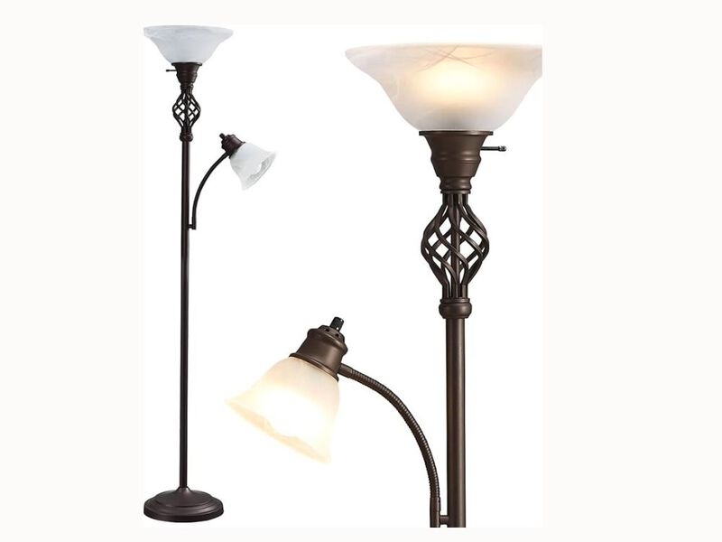 72" Torchiere Floor Lamp – Red Brown Finish, Dual Glass Shades, LED Bulbs Included