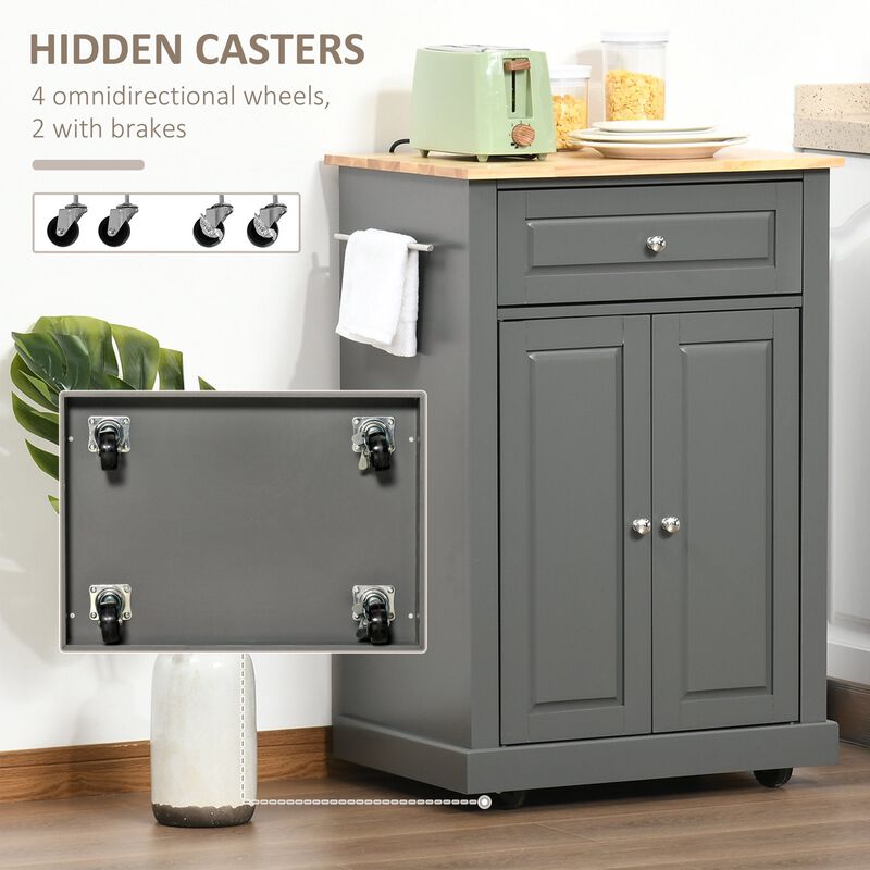 Gray Kitchen Helper: Rolling Cart with Drawer and Towel Racks