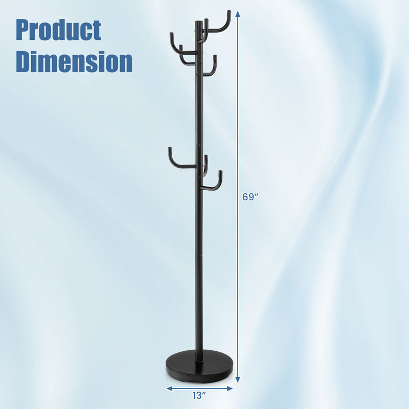 Metal Coat Rack Stand with 8 Sturdy Hooks and Metal Base
