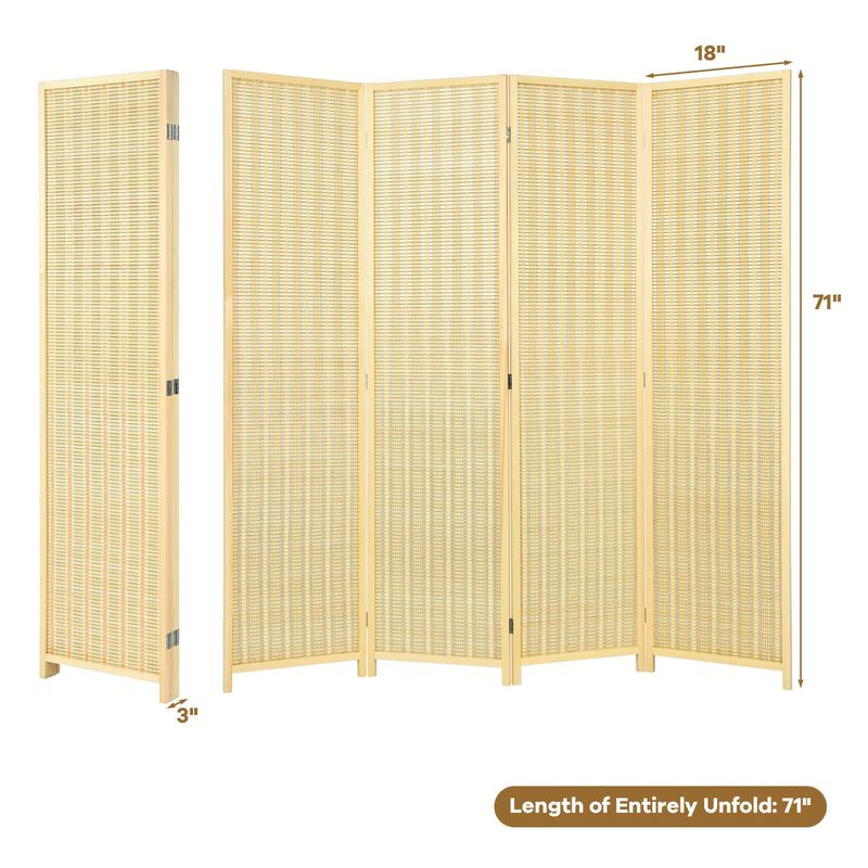6 ft 4 Panel Portable Folding Room Divider Screen-Natural