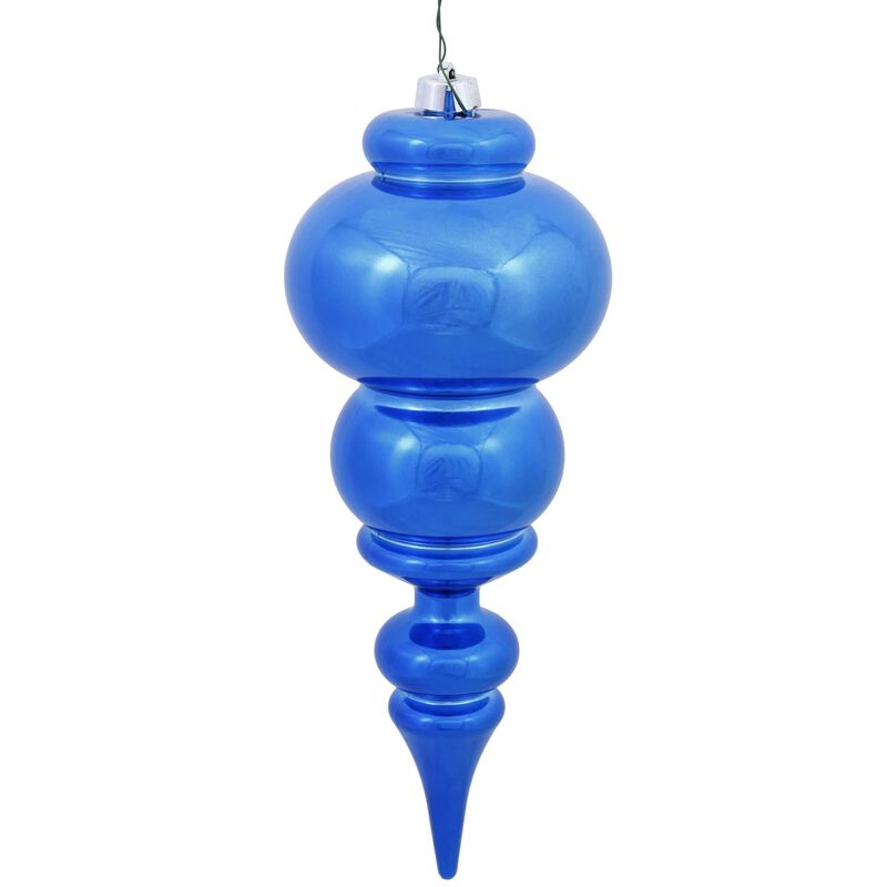 Vickerman 14" Shiny Finial Ornament, Shatterproof Plastic, UV Resistant Christmas Tree Decoration, Blue image number 0