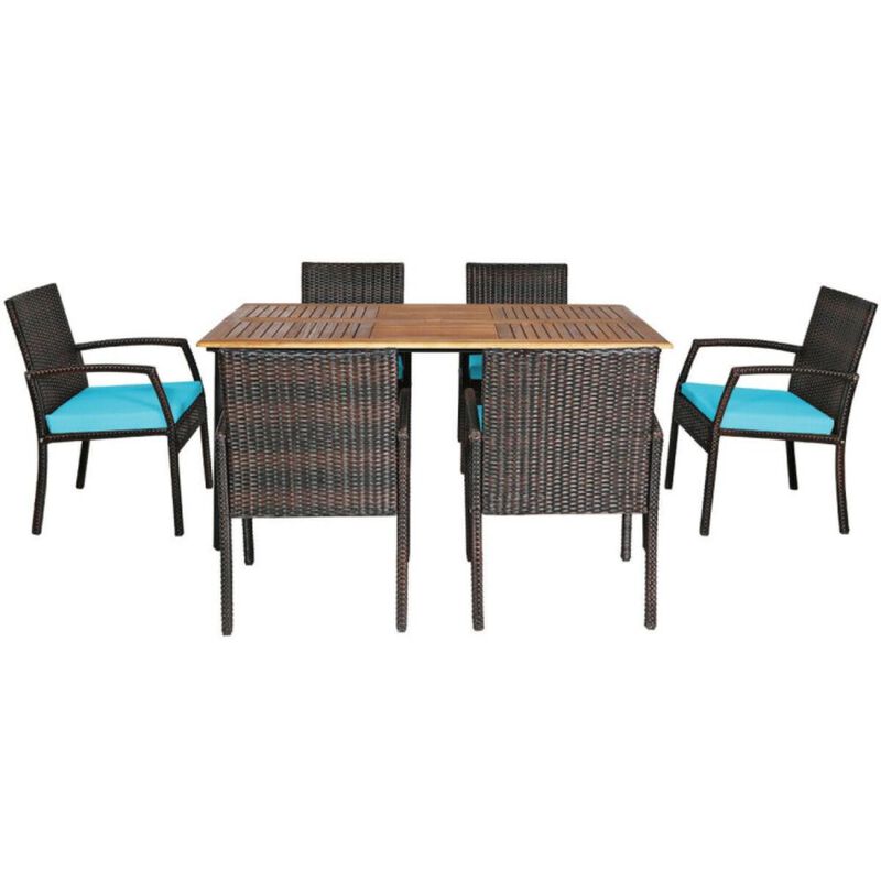 Hivvago 7 Pieces Patio Rattan Cushioned Dining Set with Umbrella Hole