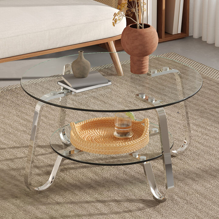 Ketwul 2-Tier Round Glass Coffee Table