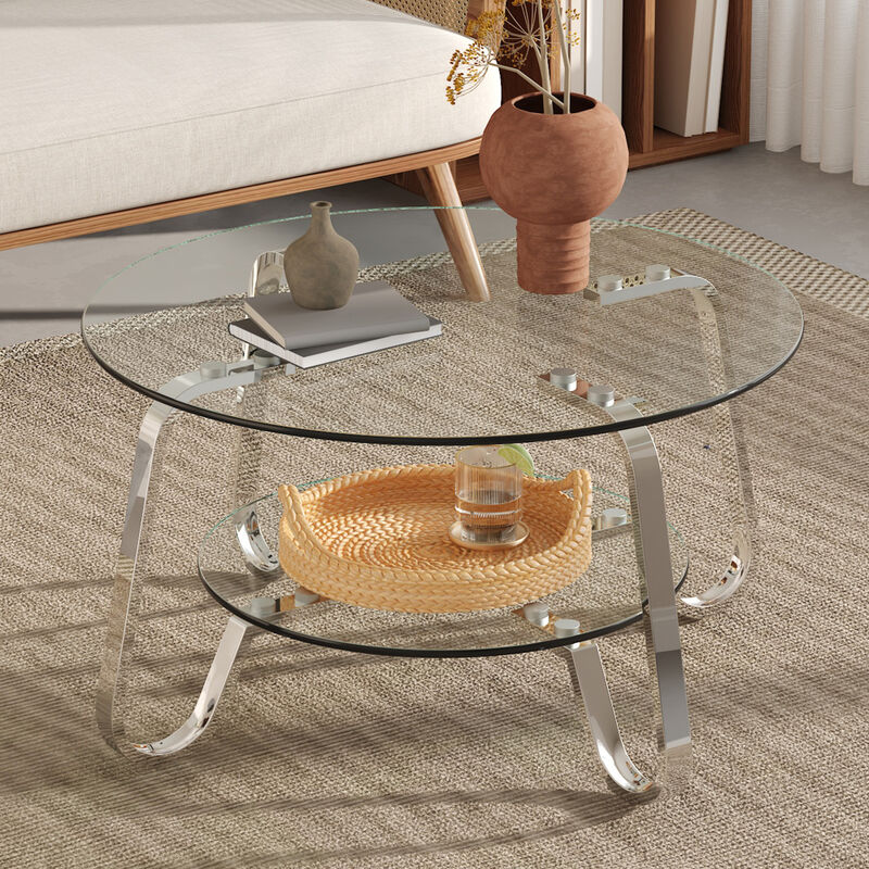 Ketwul 2-Tier Round Glass Coffee Table image number 1