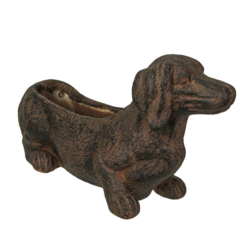 Resin Distressed Rustic Brown Finish Dachshund Dog Indoor Outdoor Planter Pot image number 1