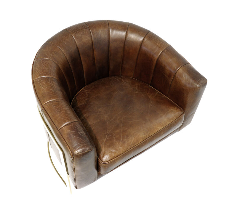 Pasargad Home Castello Genuine Leather Barrel Chair image number 4