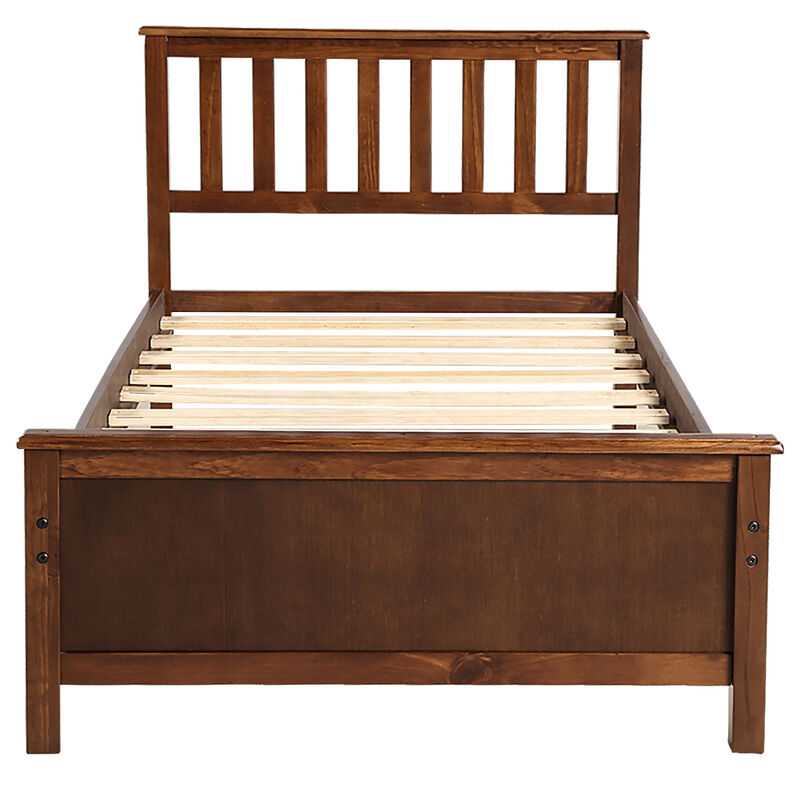 Whisen Twin Size Wood Platform Bed with Headboard, Footboard and Wood Slat Support - Walnut