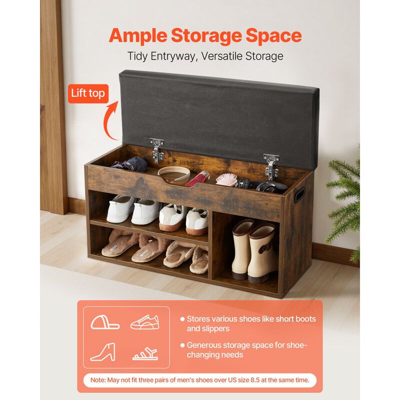 Entryway Shoe Bench with Lift Top Storage, Cushion Seat & 3 Cabinets Organizer image number 6