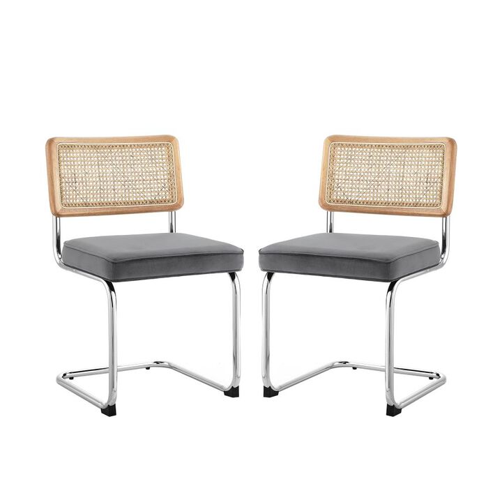 Hivvago Set of Two Gray and Silver Upholstered Velvet Dining Side Chairs