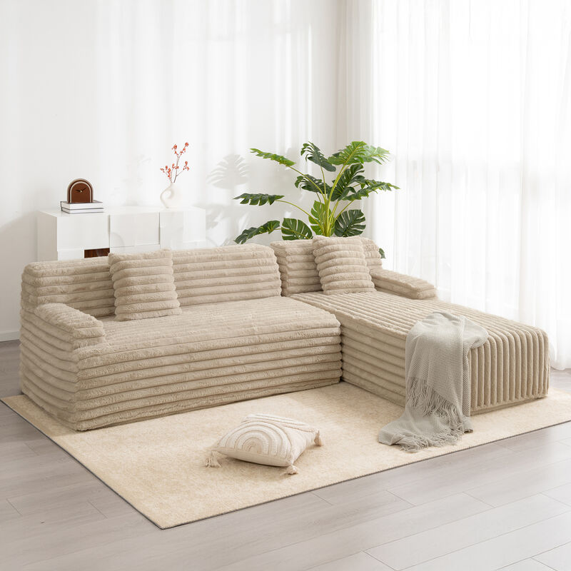 Modular Sectional Sofa with Ultra-Soft Faux Fur and Two Throw Pillows