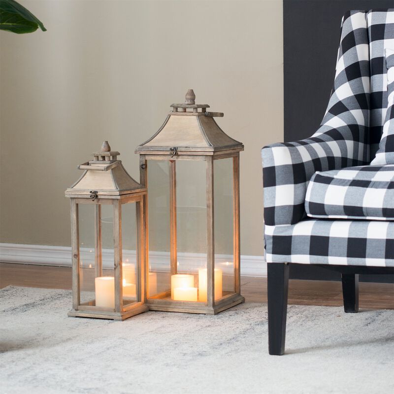 Clihome Wooden Candle Lantern Decorative Lantern Holder Decor for Outdoor, Home Garden Wedding