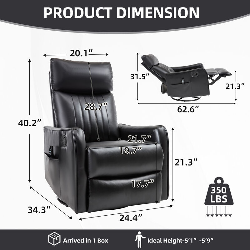 Heat Massage Manual Recliner Chair with Rocker and Swivel in Fabric for Living Room image number 9
