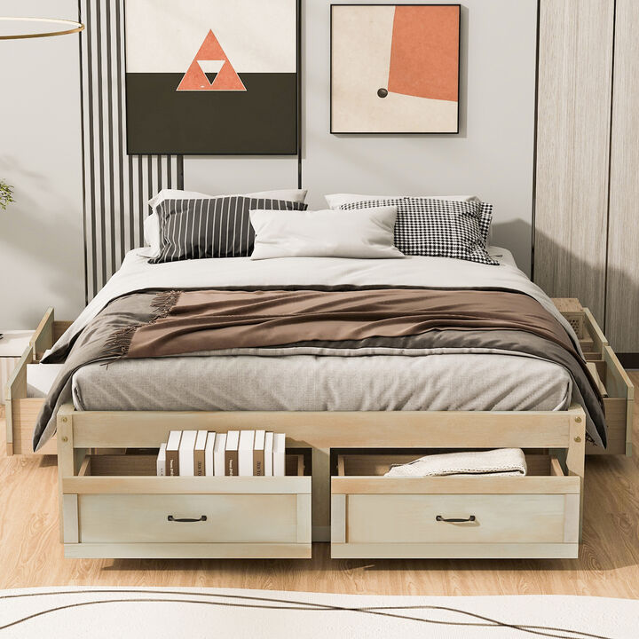 Whisen Queen Size Platform Bed with 6 Storage Drawers, MDF+LVL, for Bedroom