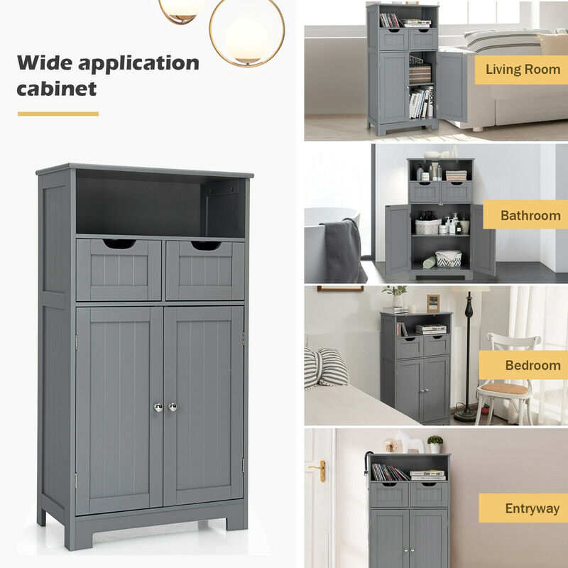 Costway Bathroom Floor Cabinet Wooden Storage Organizer w/Drawer Doors Espresso