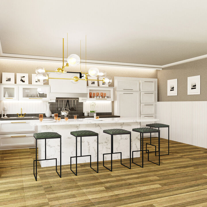 LeisureMod Quincy Quilted Stitched Leather Bar Stools – Set of 2, Modern and Comfortable Seating