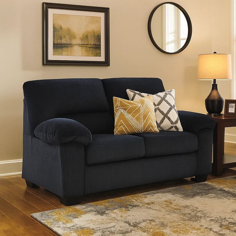 Simy Loveseat, 63 Inch Black Polyester Corduroy, Pillow Top Arms image number 6