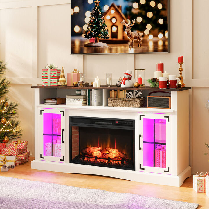 Electric Fireplace TV Stand with Remote Control and Thermostat for Living Room