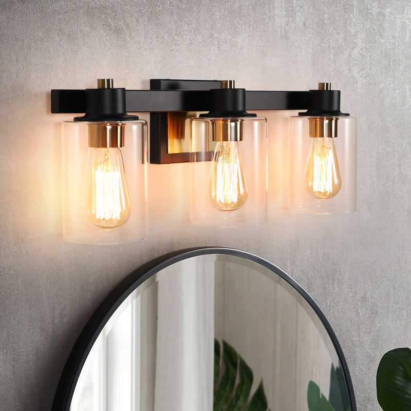 22.5"Black and Gold 3-Light Indoor Wall Sconce with Clear Glass Shades image number 1