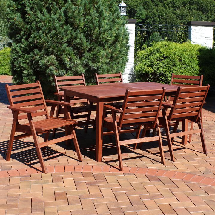 Sunnydaze Meranti Wood 7-Piece Patio 5 ft Dining Table and Chairs Set