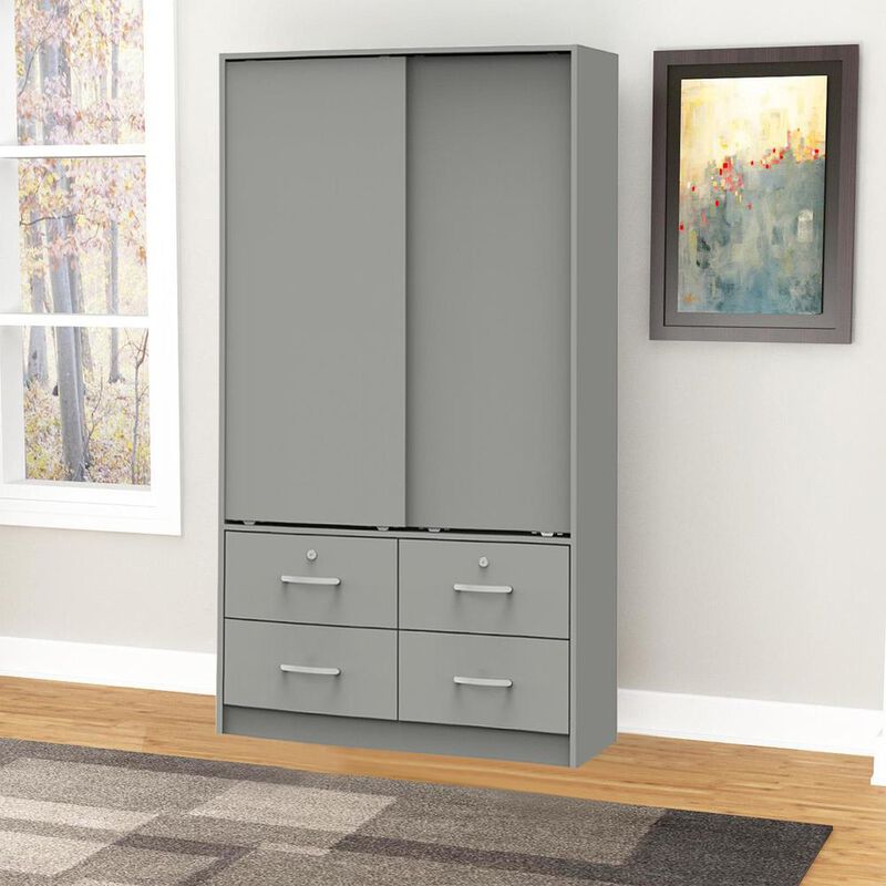 Better Home Products Sarah Modern Wood Double Sliding Door Armoire in Light Gray