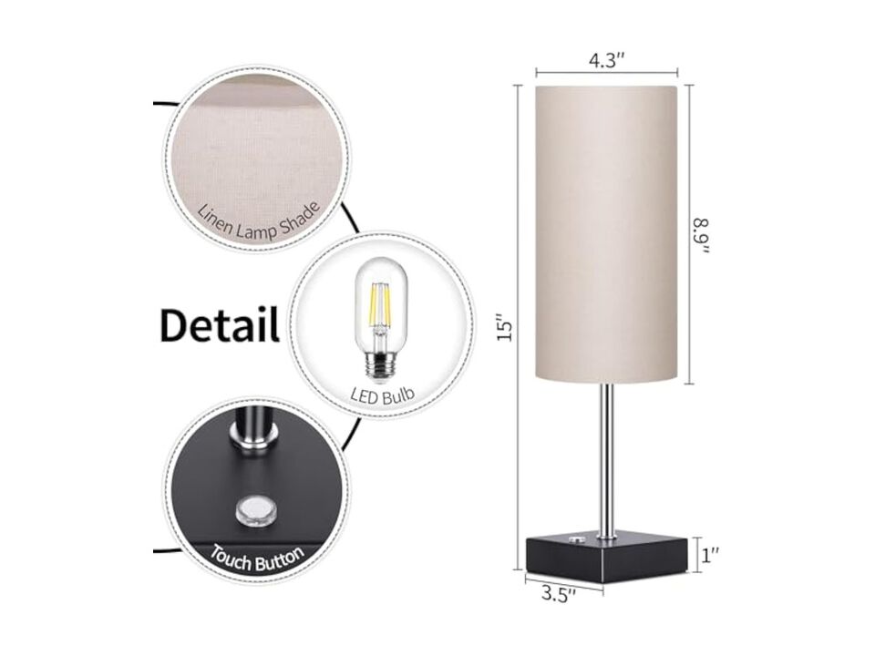 Rechargeable Cordless Dimmable Linen Bedside Lamp For Living Room Bedroom