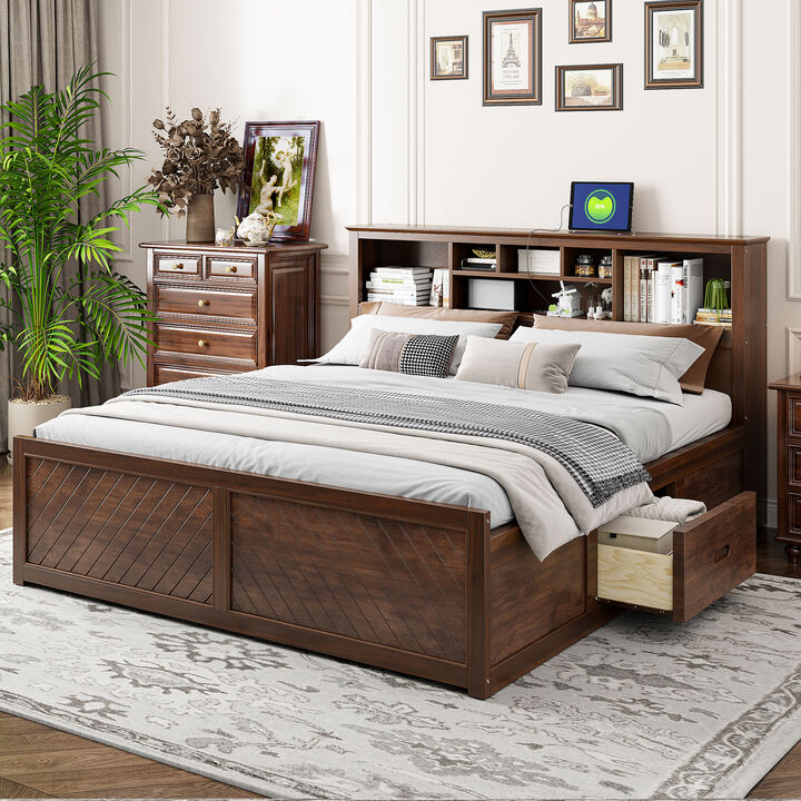 Merax Wood Platform Bed with Multi-storage Headboard