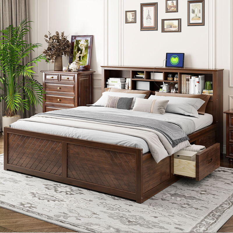 Merax Wood Platform Bed with Multi-storage Headboard