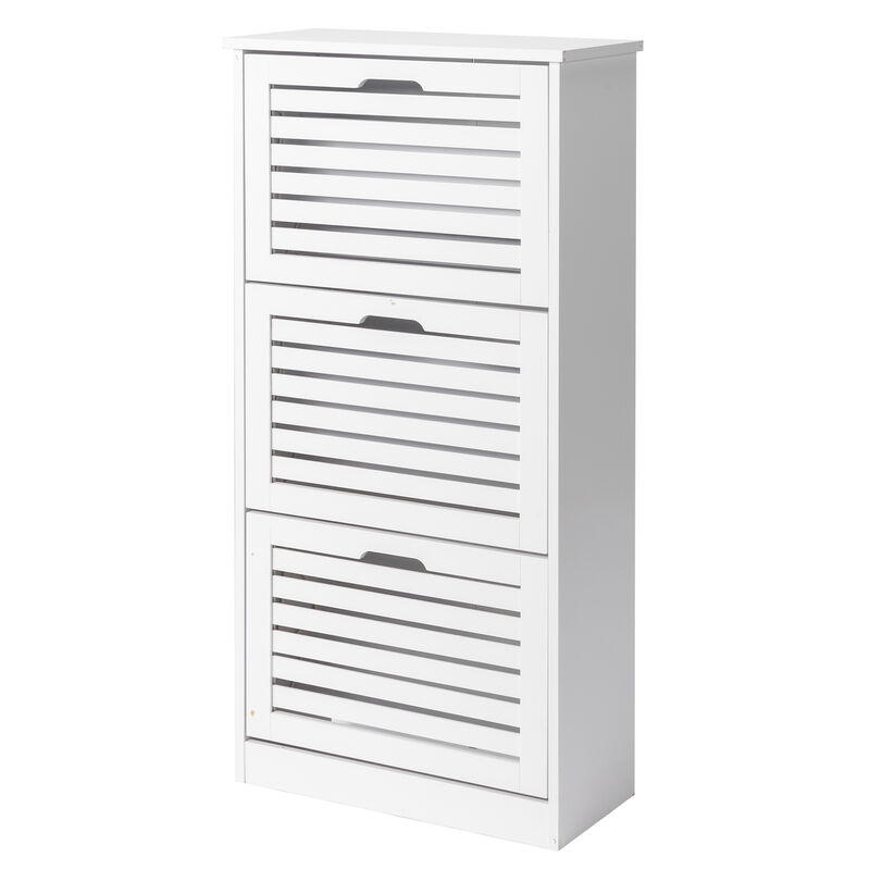 Louvered Shoe Cabinet with 3 Flip Drawers, Narrow Shoe Storage Organizer