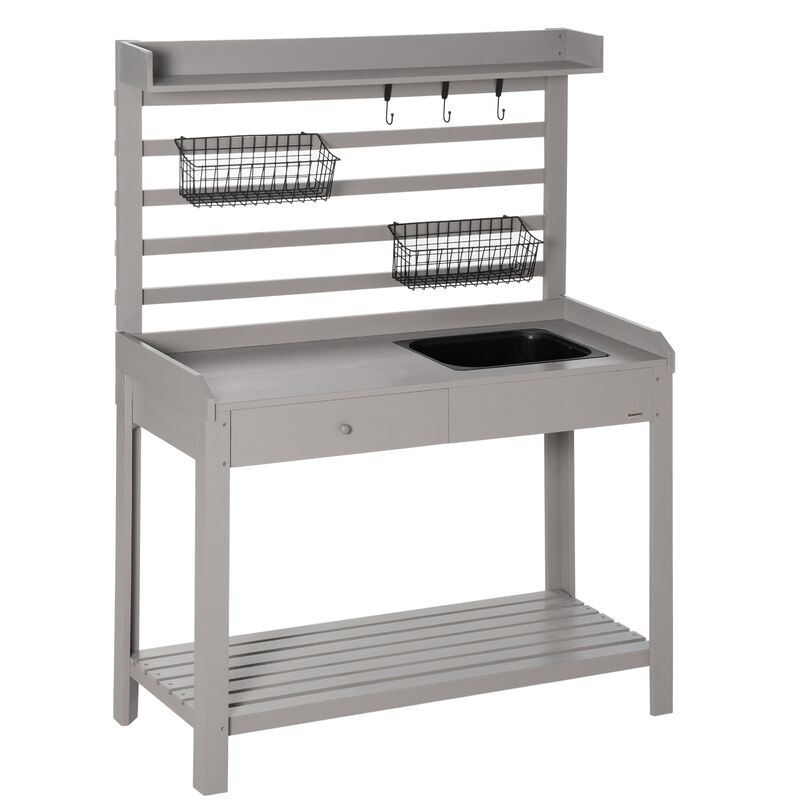 Grey Garden Station: Potting Bench with Sink and Metal Sieve Screen